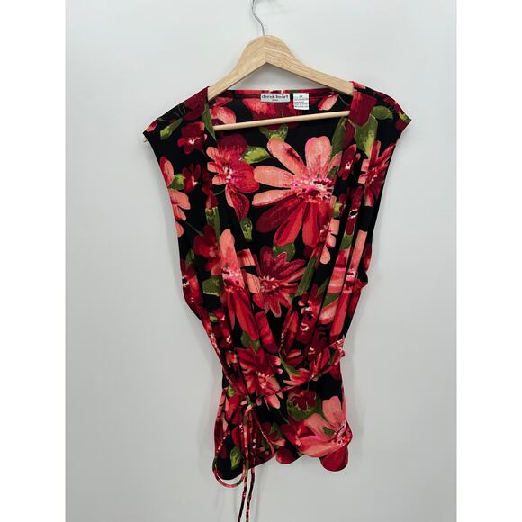 Derek Heart Womens Y2K Floral Wrap Front Shirt Size 3X Sleeveless Tie Boho - Picture 1 of 6